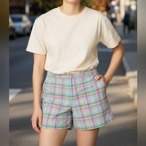 Crown & Ivy Green And Pink Multicolor Plaid Shorts Size 22W